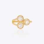 14K gold ring with three Polki stones arranged in a tulip blossom.