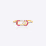 14k gold ring with crimson enamel inlay and Polki center stone