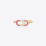 14k gold ring with crimson enamel inlay and Polki center stone