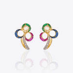 14K gold earrings with vibrant gemstone petals around a Polki center