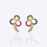 14K gold earrings with vibrant gemstone petals around a Polki center