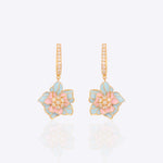 Secret Garden Earrings in 14k gold with 3D floral enamel motifs and diamond drops