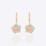 Secret Garden Earrings in 14k gold with 3D floral enamel motifs and diamond drops