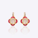 18K gold Pink Petal Polki Earrings with a four-leaf floral design.