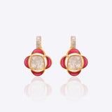 18K gold Pink Petal Polki Earrings with a four-leaf floral design.