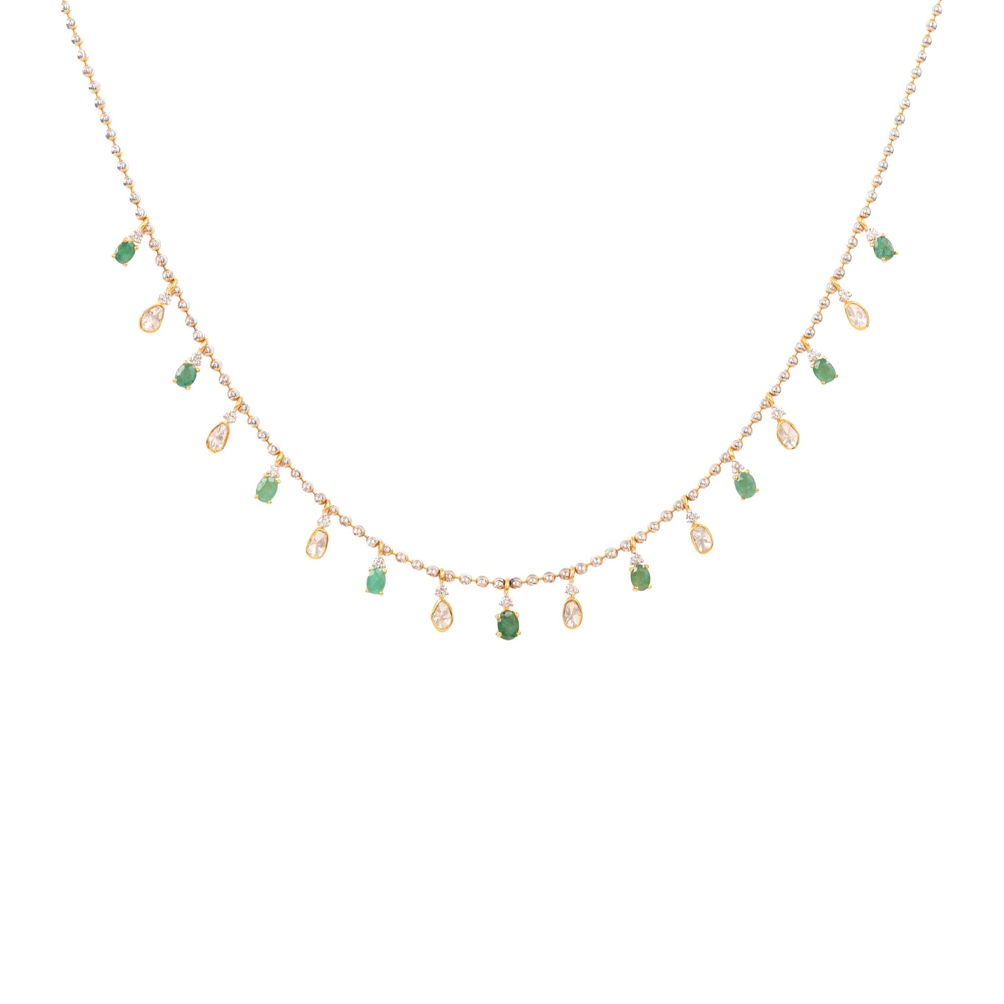 Fresh dew-inspired Polki necklace with lustrous diamonds in gold