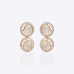 14k gold circular earrings with four Polki stones and diamond halo