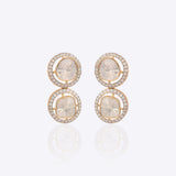 14k gold circular earrings with four Polki stones and diamond halo