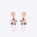 18K gold floral earrings with Polki diamonds and Navratna stones