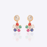 18K gold floral earrings with Polki diamonds and Navratna stones