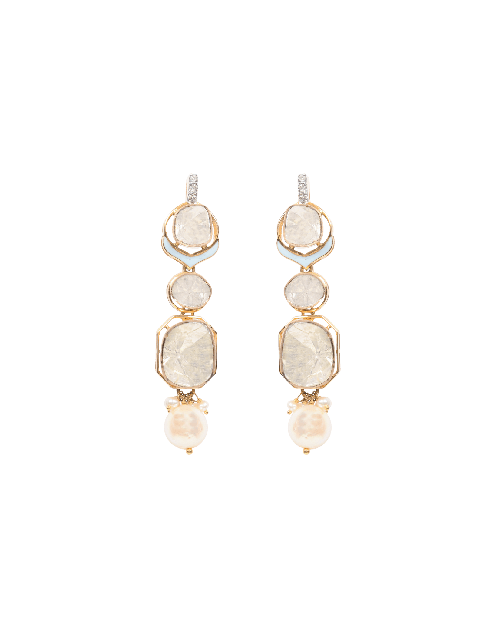 18K gold Pearl & Grace Diamond Polki Earrings with a luminous pearl drop.