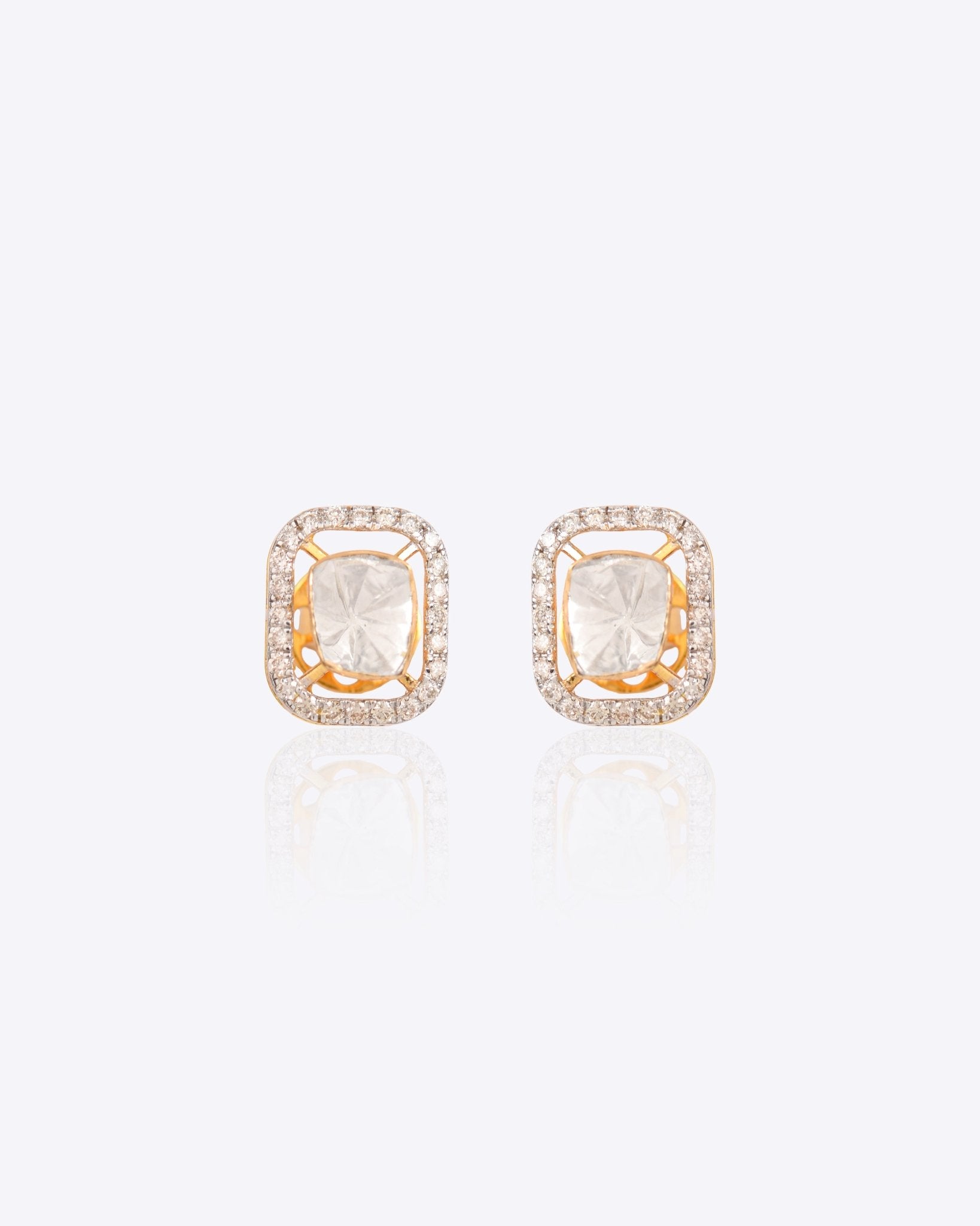 Squarelet Polki Diamond Earrings in 18k gold with a geometric square silhouette