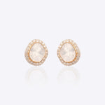 14k gold stud earrings with two Polki stones and diamonds