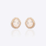 14k gold stud earrings with two Polki stones and diamonds