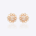 18k gold floral earrings with layered Polki diamonds in symmetric design