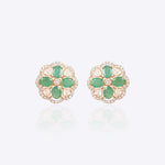 14k gold floral stud earrings with emerald and Polki
