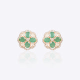 14k gold floral stud earrings with emerald and Polki