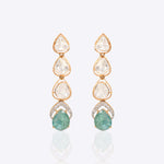 14k gold droplet earrings with Zambian emeralds, diamonds, and Polki