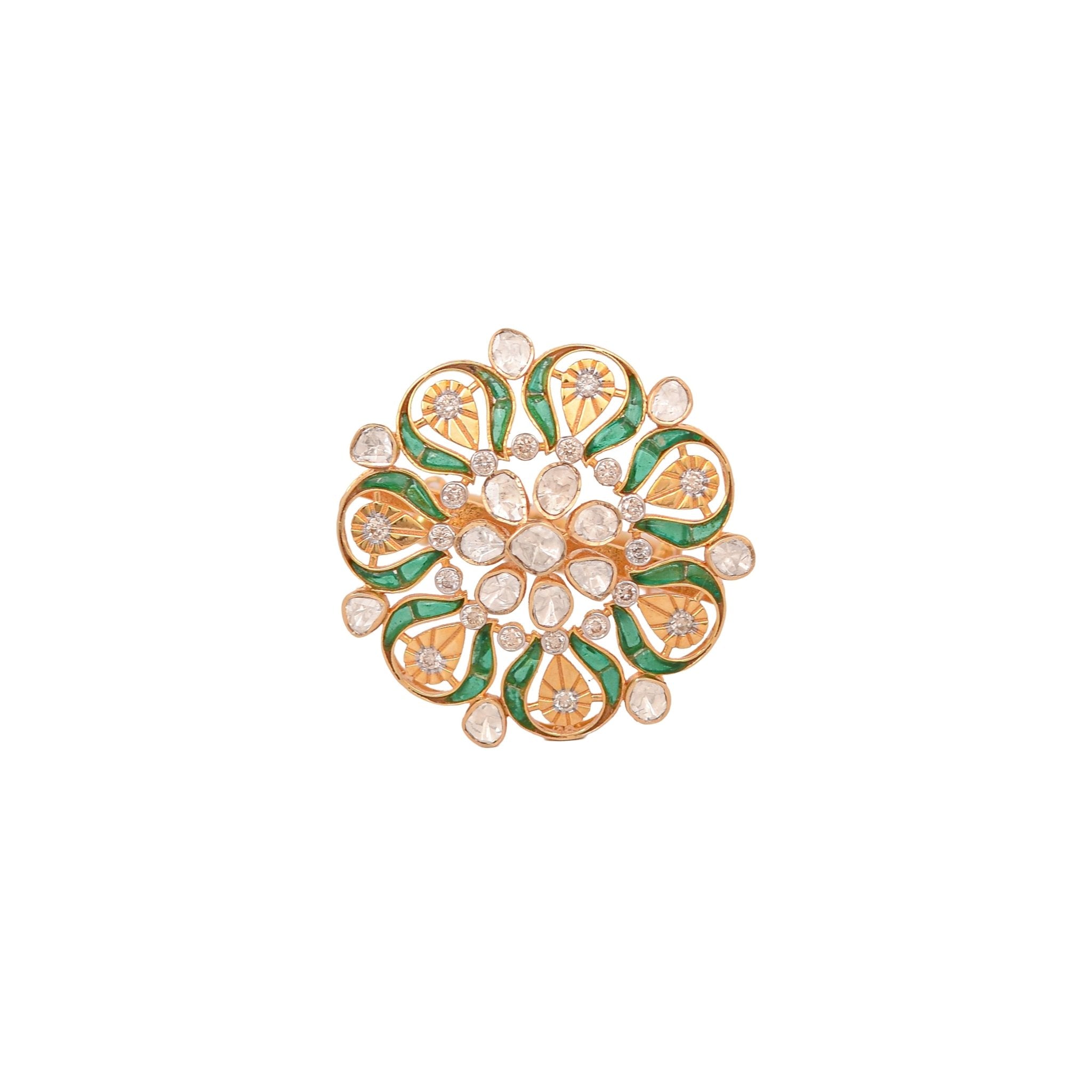 Leaf of Lure Polki Ring with nature-inspired gold motif