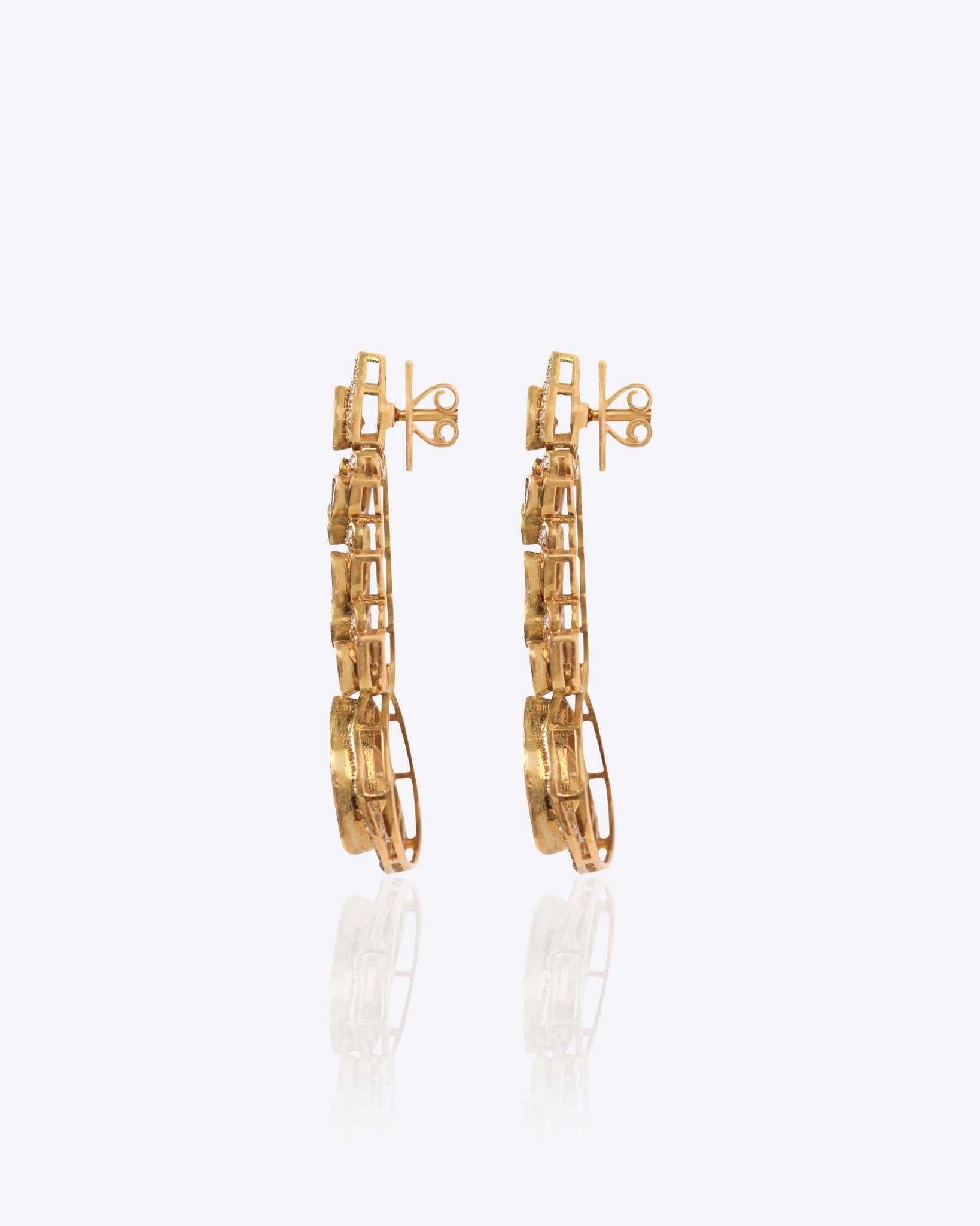 Talia Polki Diamond Earrings in 14k gold with cascading Polki and a teardrop centrepiece.