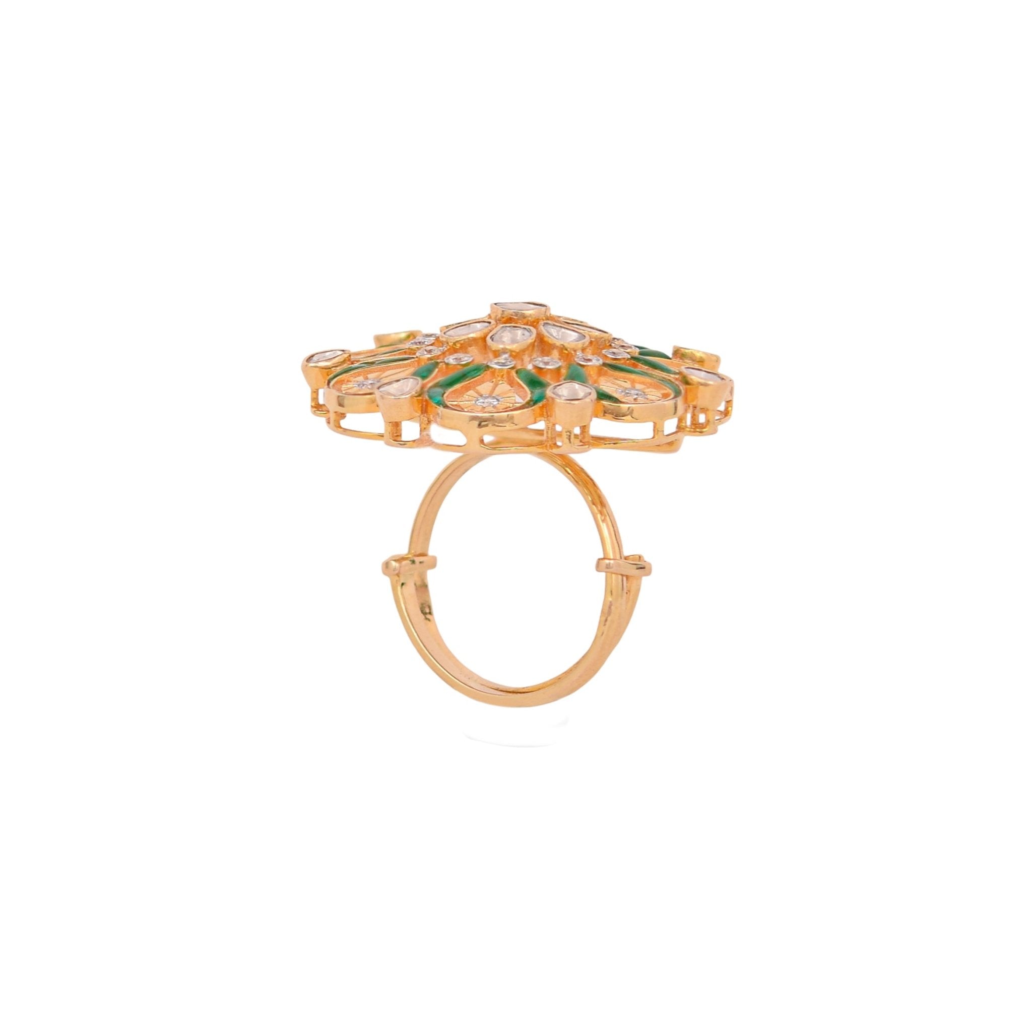 Leaf of Lure Polki Ring with nature-inspired gold motif