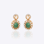 14k gold earrings with emerald studs, diamonds, and Polki drop