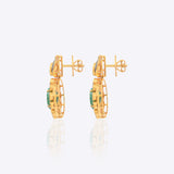 14k gold earrings with emerald studs, diamonds, and Polki drop
