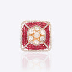 Sangria Polki Ring in 14K gold with rubies and a shimmering diamond halo