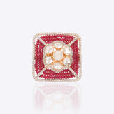 Sangria Polki Ring in 14K gold with rubies and a shimmering diamond halo