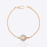 14k gold bracelet with Polki stud, candy blue and gold enamel