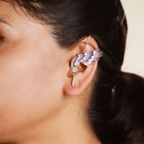 14k gold asymmetrical Polki earring set with a stud and earcuff
