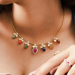 14K gold necklace with Polki, diamonds, pearls, and Navratna stones