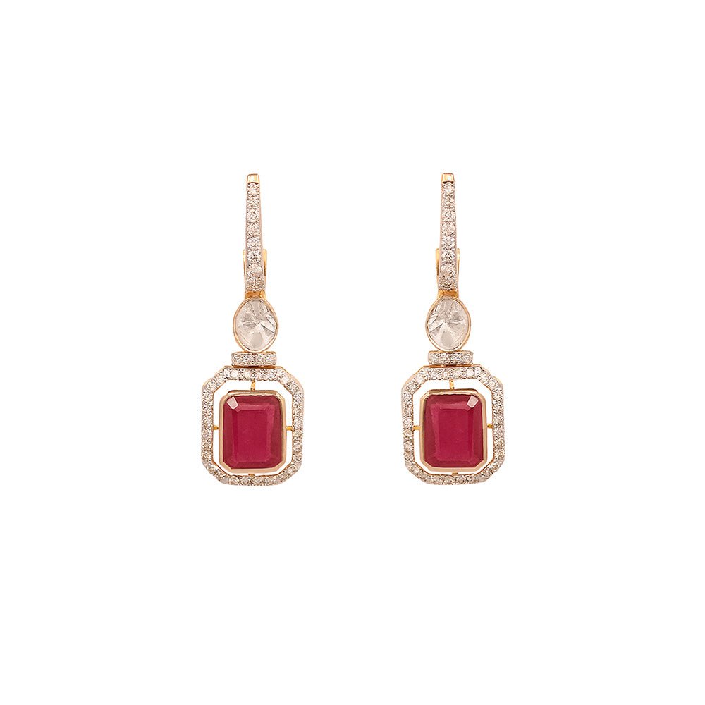 Raga Polki Diamond Earrings in 14k gold with delicate antique-finish diamond detailing