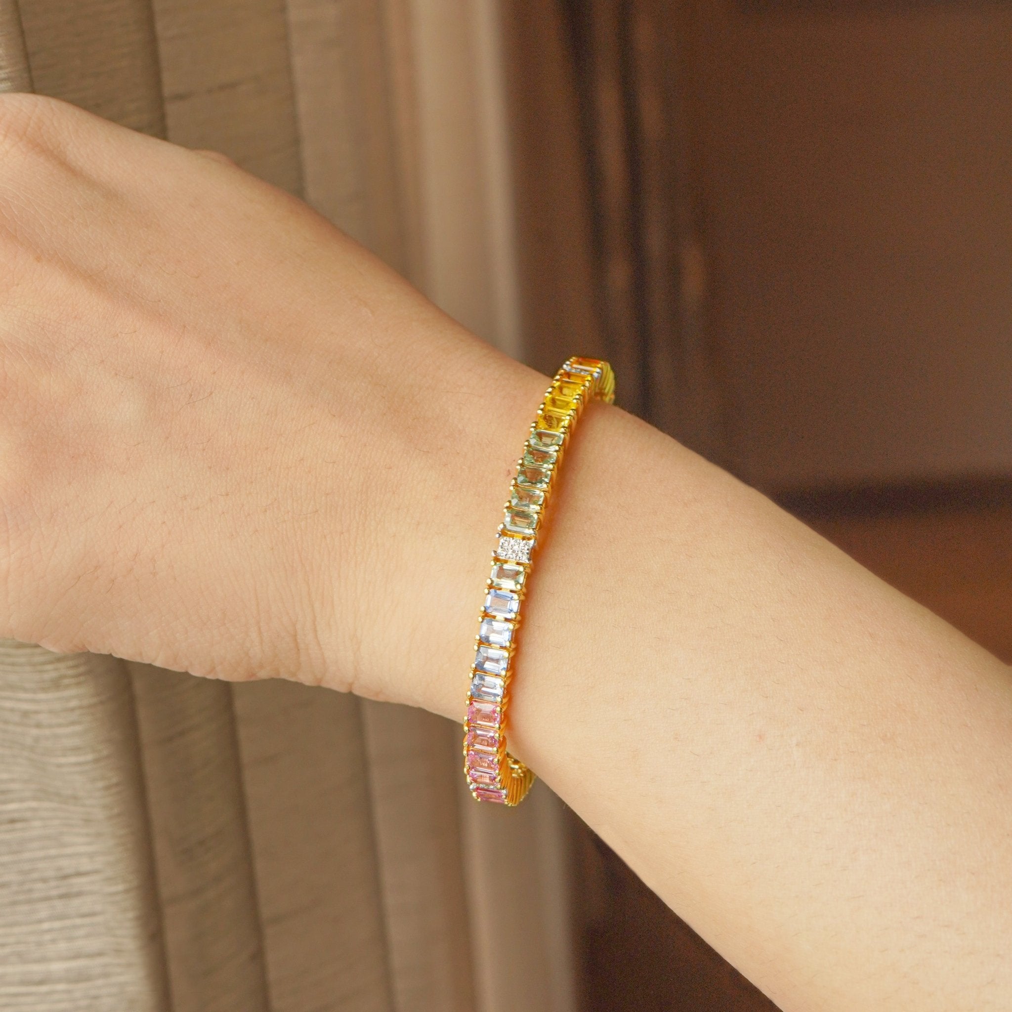 Regal multi sapphire bangle bracelet with colorful sapphires