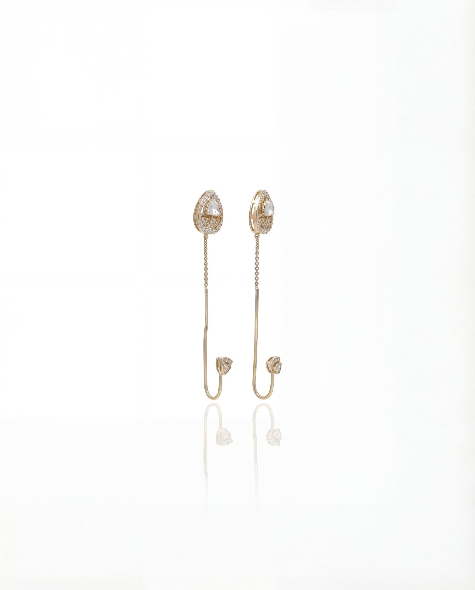 14K gold Cirelle Chain Drop earrings with elegant Polki detailing and delicate moving chains.