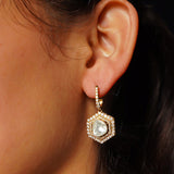 18K gold hoop earrings with Polki and geometric detailing