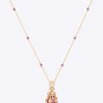 Regal Ruby Pendant in 14K gold with pastel beads and a ruby drop
