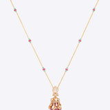 Regal Ruby Pendant in 14K gold with pastel beads and a ruby drop