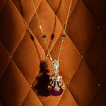 Regal Ruby Pendant in 14K gold with pastel beads and a ruby drop