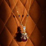 Regal Ruby Pendant in 14K gold with pastel beads and a ruby drop