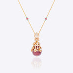 Regal Ruby Pendant in 14K gold with pastel beads and a ruby drop