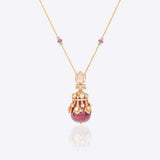 Regal Ruby Pendant in 14K gold with pastel beads and a ruby drop
