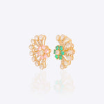 14k gold stud earrings with sunburst Polki and green-pink gemstones