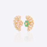 14k gold stud earrings with sunburst Polki and green-pink gemstones