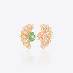 14k gold stud earrings with sunburst Polki and green-pink gemstones