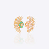 14k gold stud earrings with sunburst Polki and green-pink gemstones