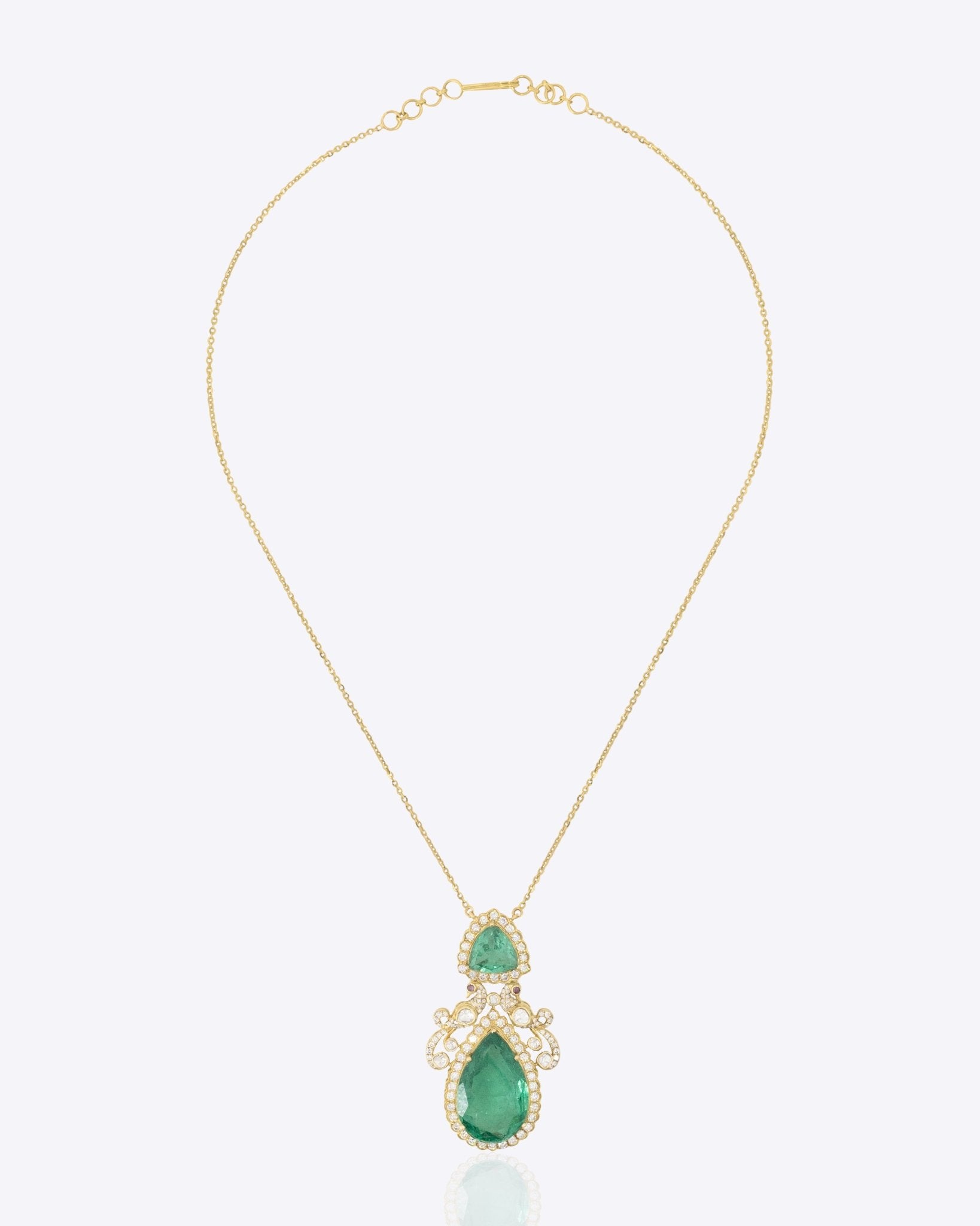 14K gold emerald pendant minimal modern Polki fine jewellery design