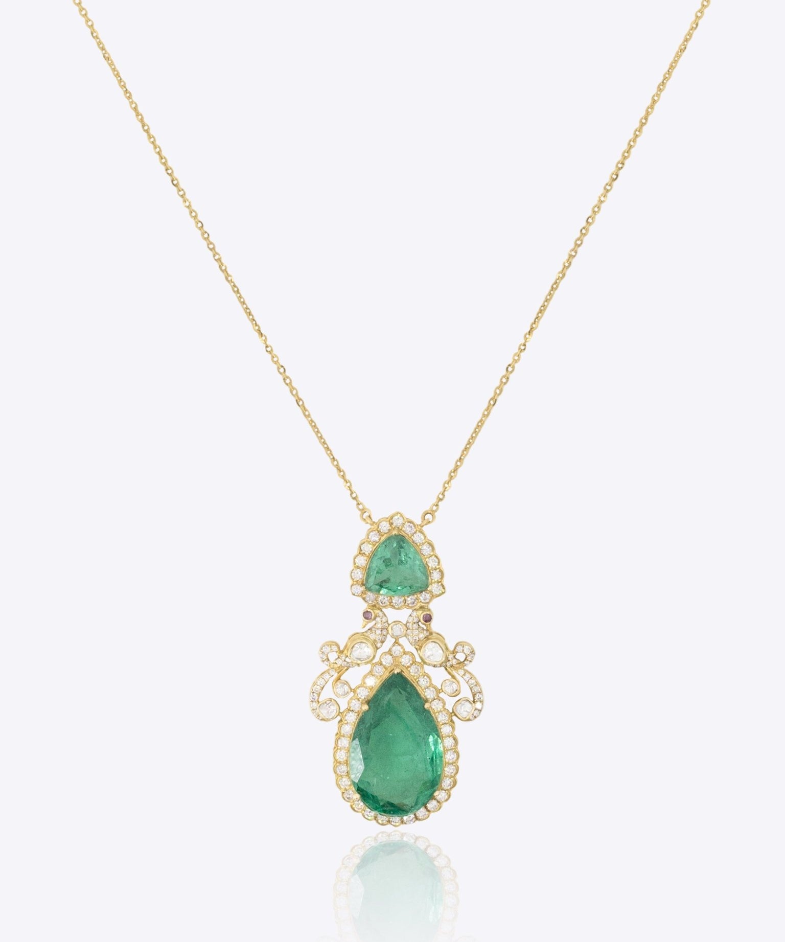 14K gold emerald pendant minimal modern Polki fine jewellery design