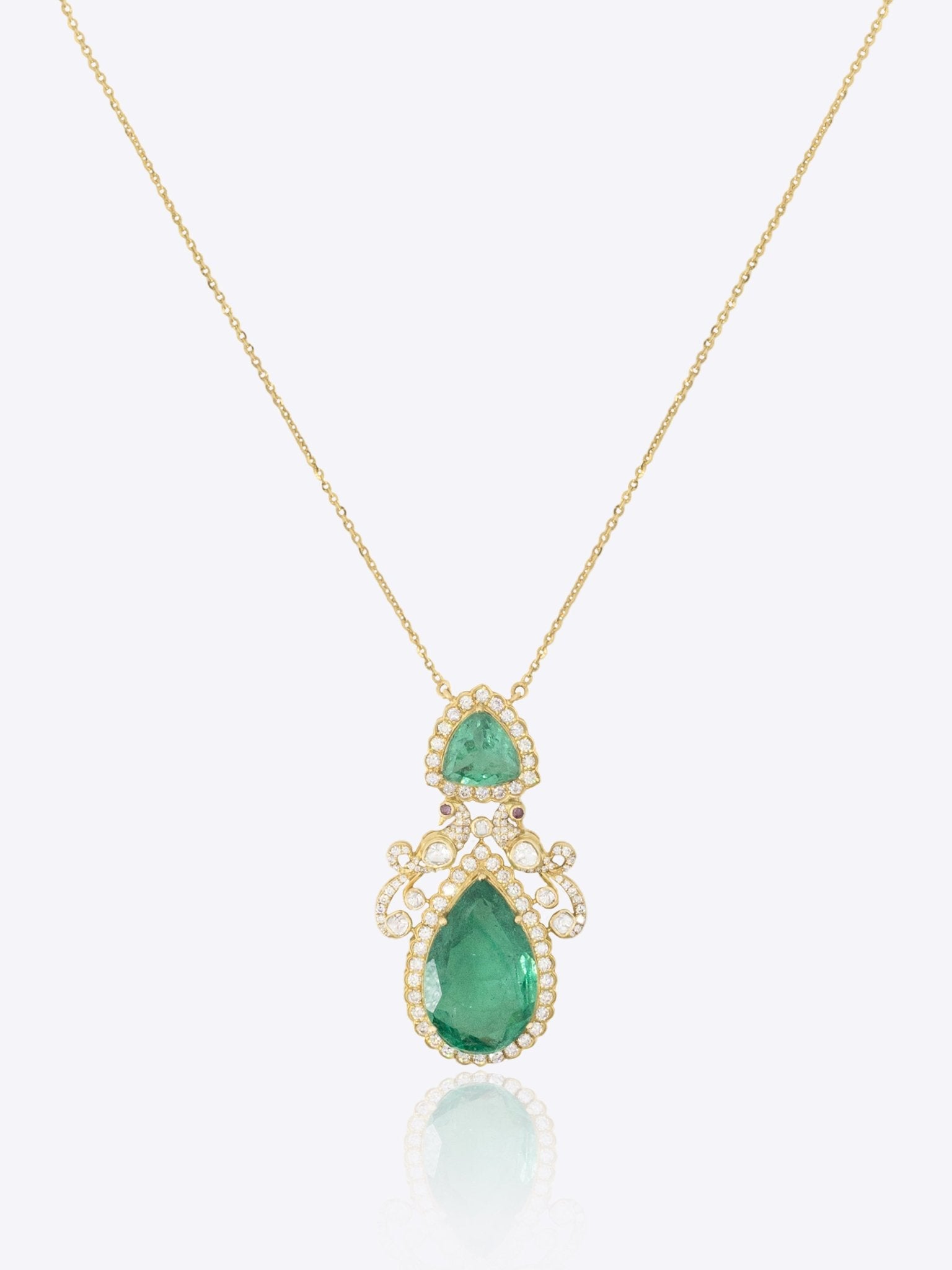 14K gold emerald pendant minimal modern Polki fine jewellery design