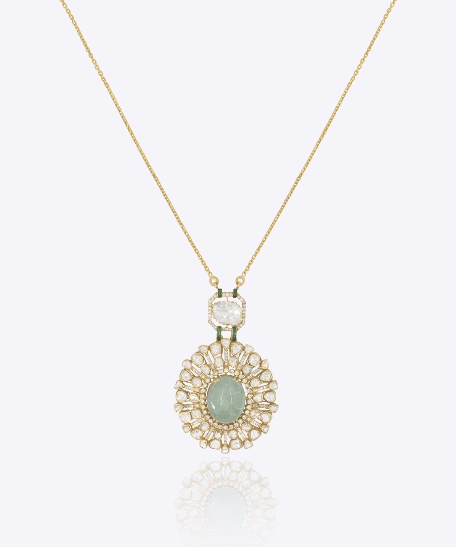 14K gold emerald pendant minimal modern Polki fine jewellery design
